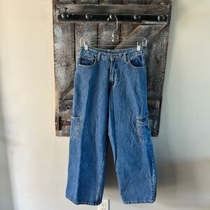 Vintage Youth Nevada Wide Leg Cargo Stone Wash Blue Jeans